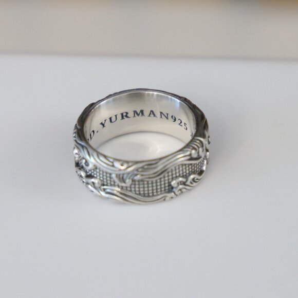 David Yurman Men's Sterling Silver 10.5mm Waves Band Ring size 9 - Picture 7 of 9